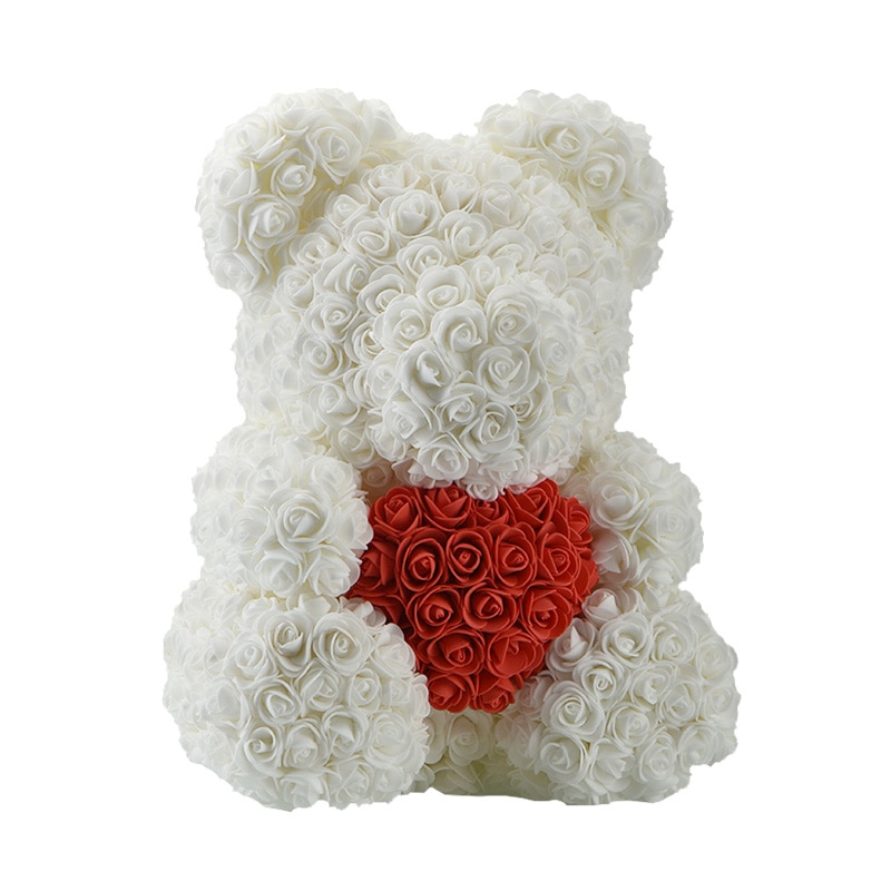 Ours en Rose Blanche - Cadeau St Valentin Romantique